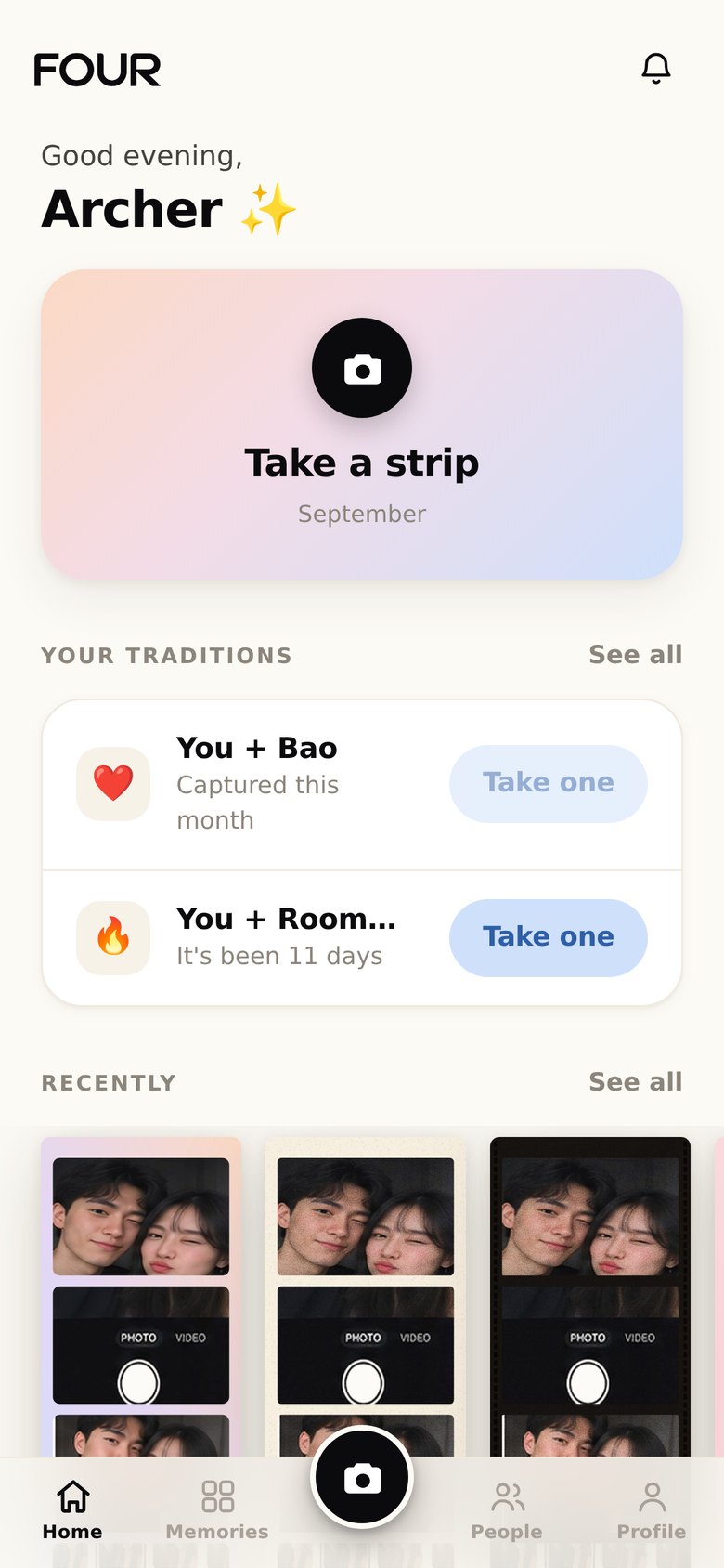 The FOUR home screen